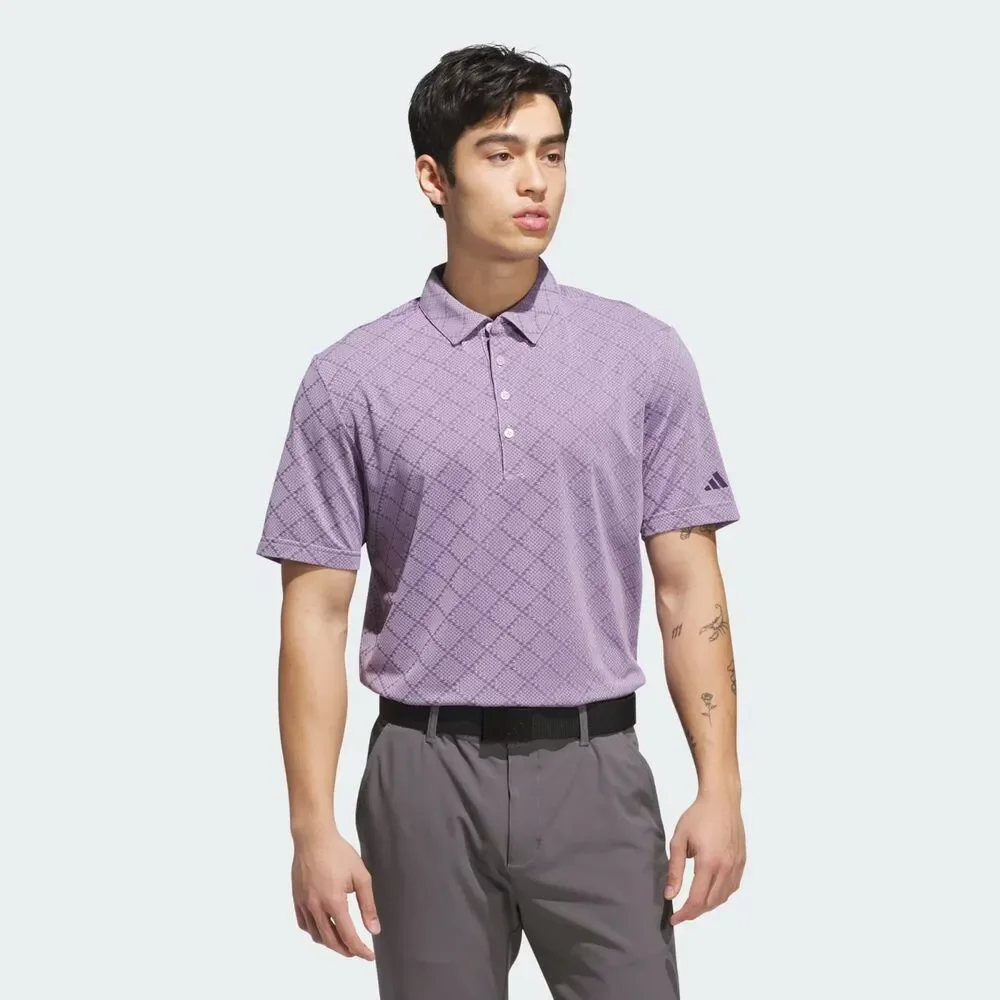 Adidas Ultimate365 Hounds Jacquard Golf Polo Shirt Mens L Powder Plum